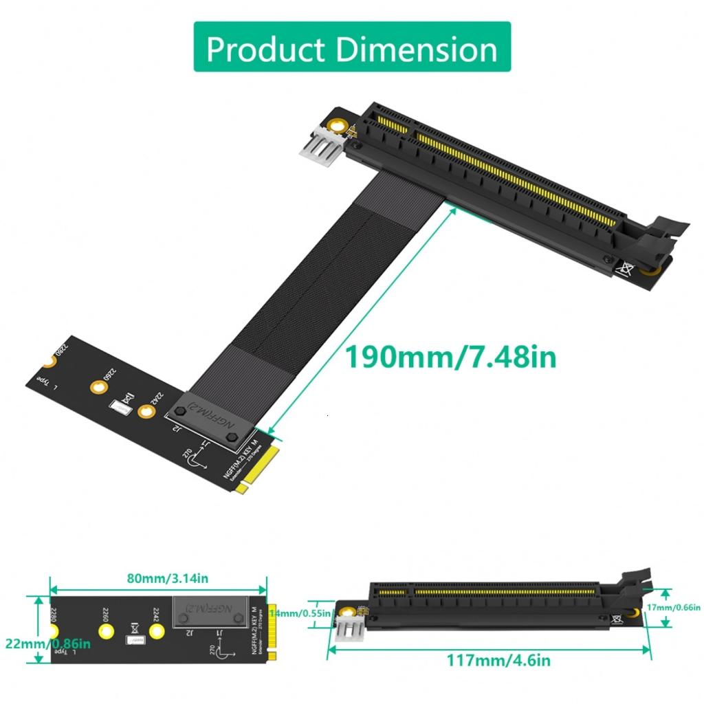 M.2 NGFF NVMe Key M to PCIE x16 Graphics Card Extension Cable M.2 Turn ...