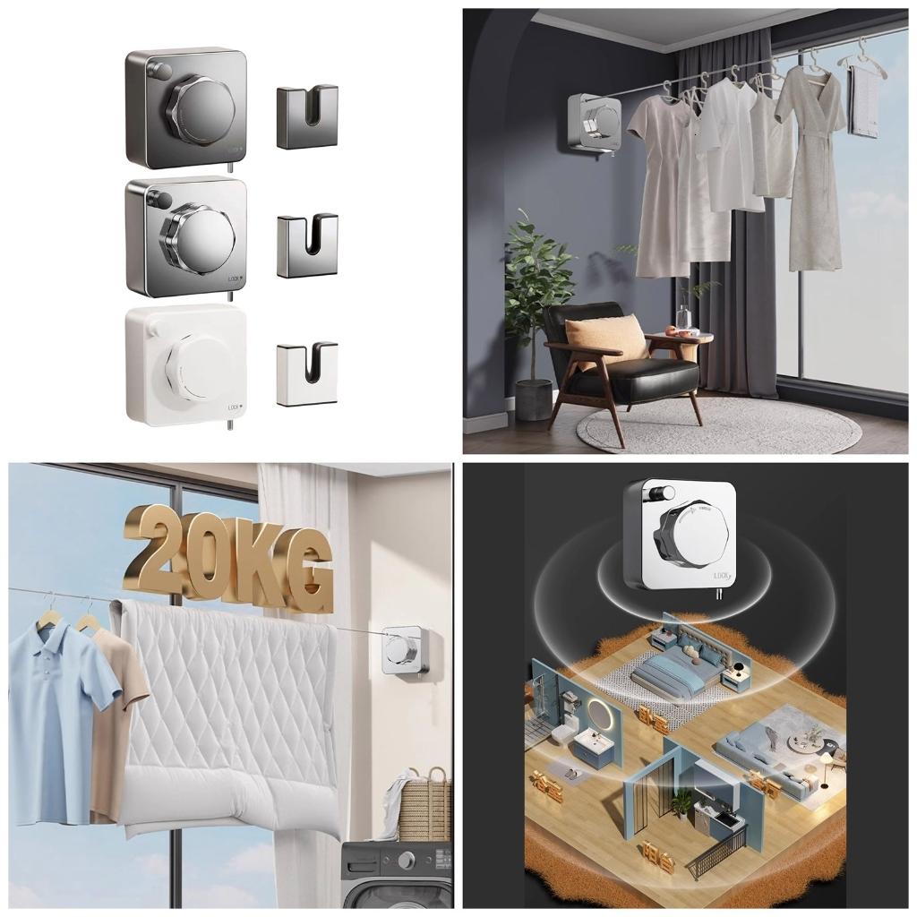 Stainless Steel Retractable Clothesline Adjustable Length Wall Mounted ...
